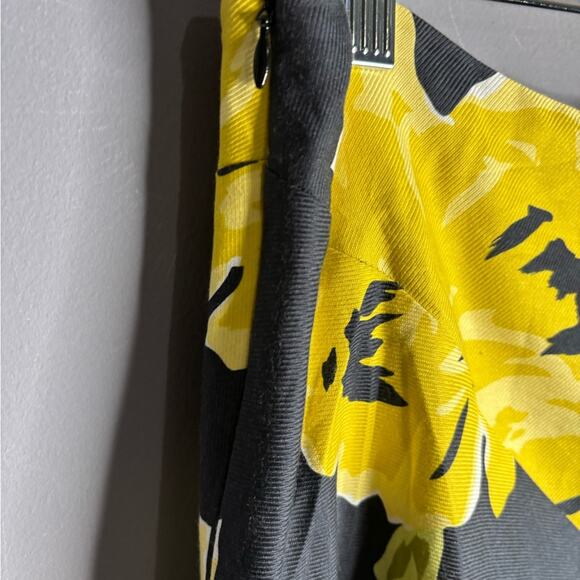 Cache Black Yellow Print A Line Skirt Side Zip Fully Lined Size 6 - Picture 5 of 6
